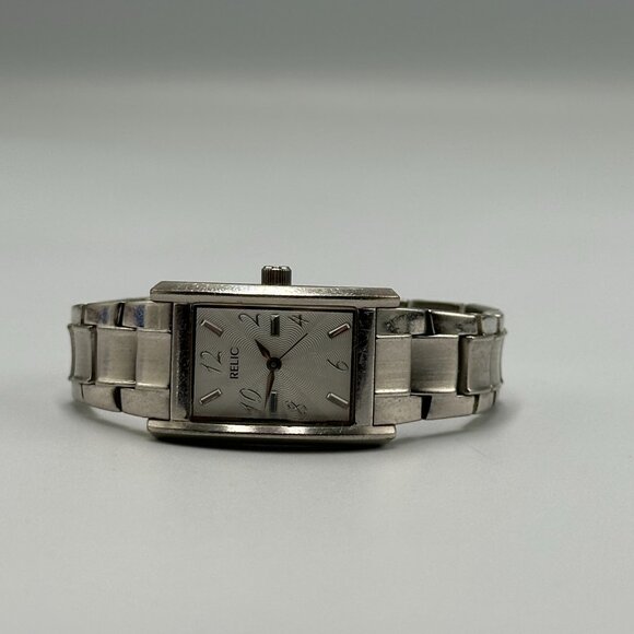 Relic Watch Women Silver Tone Rectangle Dial Water Resistant New Battery 6 Inch - Picture 4 of 12